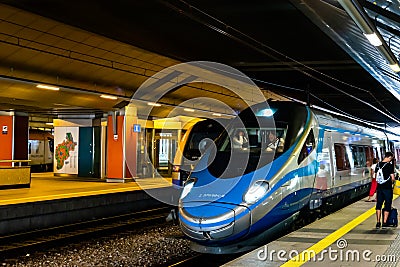 Krakow, Poland - 08/08/2020 - Pendolino train at the train station in Krakow Editorial Stock Photo