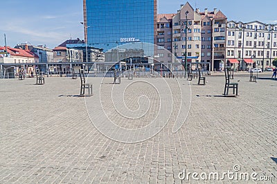 KRAKOW, POLAND - SEPTEMBER 4, 2016: Krakow Ghetto Memorial at Plac Bohaterow Getta Ghetto Heroes` Square in Krakow Editorial Stock Photo