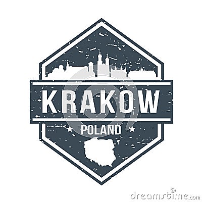 Krakow Poland Travel Stamp Icon Skyline City Design Tourism Badge Rubber. Vector Illustration