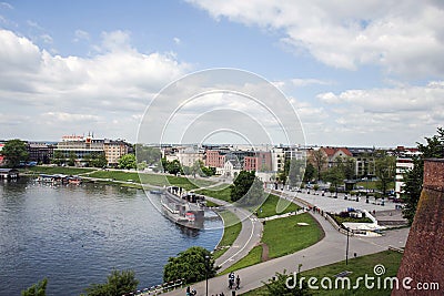 KRAKOW, POLAND 10.05.2015: View of the Vistula River in the historic city center Editorial Stock Photo