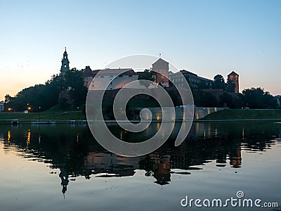 Krakow, Poland. Wawel royal Castle and Cathedral, Vistula River. Aerial Editorial Stock Photo
