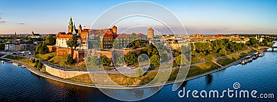 Wide Panorama of Krakow, Poland, Wawel castle and Vistula river Stock Photo