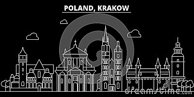 Krakow silhouette skyline. poland - Krakow vector city, polish linear architecture, buildings. Krakow travel Vector Illustration