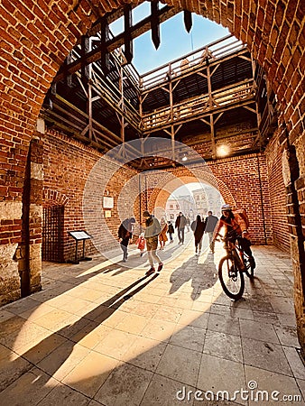 Krakowska Gate is a beautiful 14th-century gate that provides access to the Old Town in Lublin Editorial Stock Photo