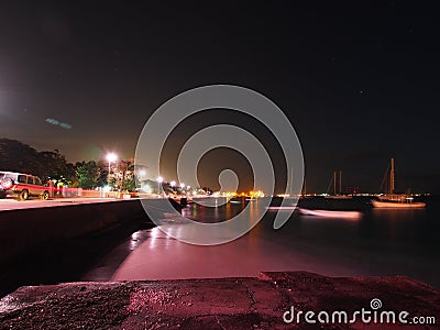 Kralendijk promenade by night Stock Photo