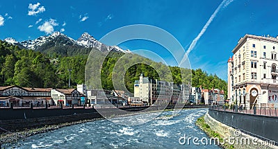 Krasnaya Polyana, Rosa Khutor , night , water, lights Editorial Stock Photo