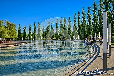 Pond with a tree alley in Galitsky park in Krasnodar city Stock Photo