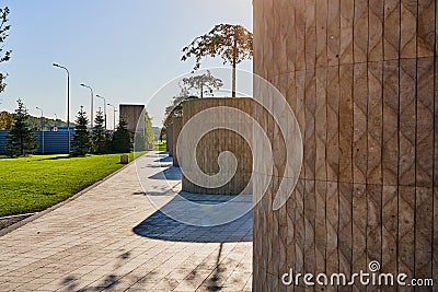 Krasnodar, Russia - October 7, 2018: Large ornamental flowerpot for trees of the original form in the park Krasnodar or Galitsky Editorial Stock Photo