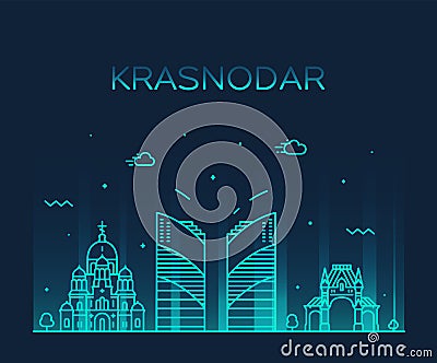 Krasnodar skyline Krasnodar Krai Russia art vector Vector Illustration