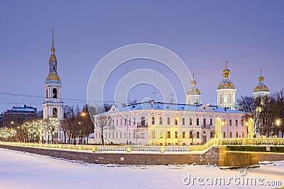 The Krasnogvardeysky bridge at the confluence of the Griboyedov and Kryukov Canals near the St. Nicholas Cathedral in Stock Photo