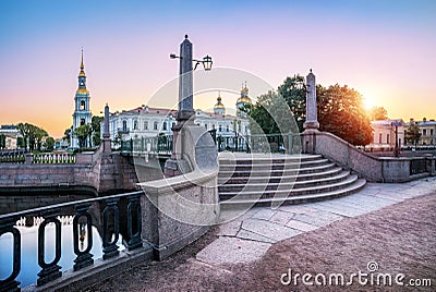 Krasnogvardeysky Bridge and St. Nicholas Cathedral Stock Photo