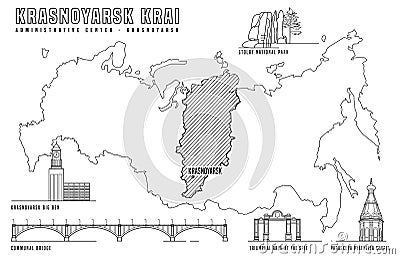 Krasnoyarsk main attractions Vector Illustration