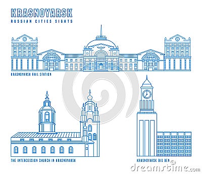 Krasnoyarsk main attractions Vector Illustration