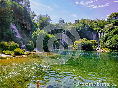 A beautiful park and waterfall in Kravica, Bosnia and Herzegovina Stock Photo