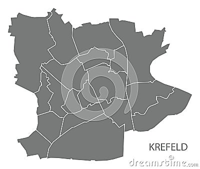 Krefeld city map with boroughs grey illustration silhouette shape Vector Illustration