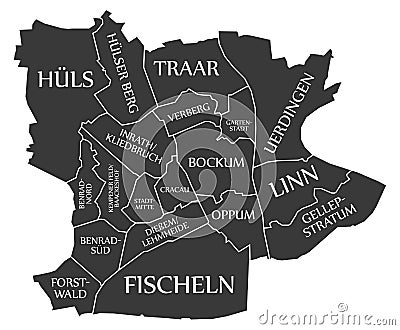 Krefeld city map Germany DE labelled black illustration Vector Illustration