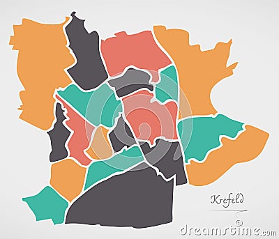 Krefeld Map with boroughs and modern round shapes Vector Illustration