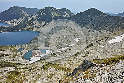 Kremenski lakes, view form Dzhano peak, Pirin, Bulgaria Stock Photo