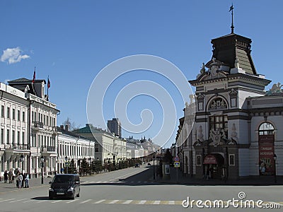 Kremlin street and the national Museum of the Republic of Tatarstan. Editorial Stock Photo