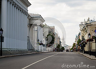 Kremlin street, overlooking the Spasskaya tower of the Kremlin Kazan. Editorial Stock Photo