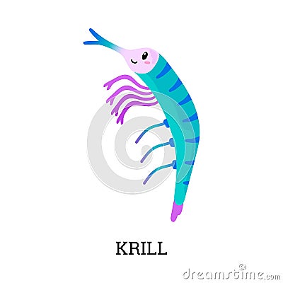 Krill shrimp planktonic crustacean animal flat vector illustration isolated. Vector Illustration