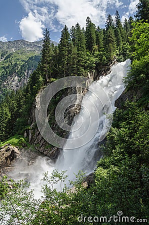 Krimml waterfalls in the Alpine forest, Austria Stock Photo