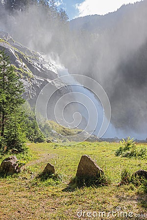 Krimmler Waterfalls in golden afternoon sun Stock Photo