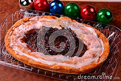 Kringle at Christmas Time with colorful Ornaments Stock Photo