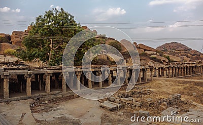 Krishna Bazaar is a relatively newly excavated site in Hampi. Stock Photo