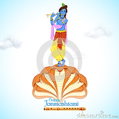 Krishna dancing on Kaliya Naag Vector Illustration