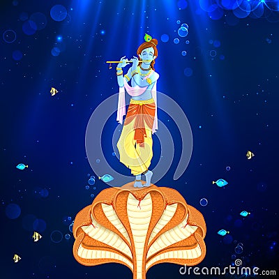 Krishna dancing on Kaliya Naag Vector Illustration