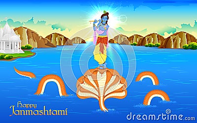 Krishna dancing on Kaliya Naag Vector Illustration