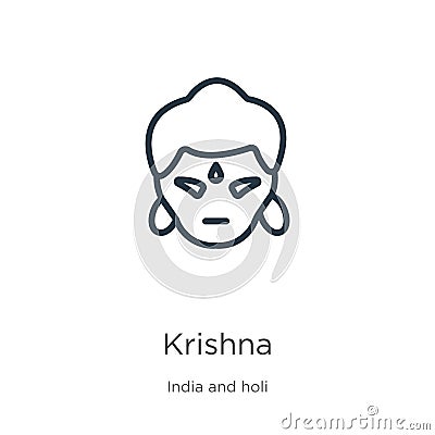 Krishna icon. Thin linear krishna outline icon isolated on white background from india collection. Line vector krishna sign, Vector Illustration