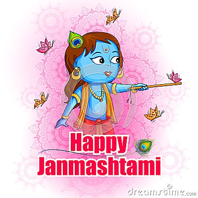 Krishna Janmashtami festival background of India in vector Stock Photo