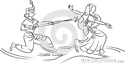 Krishna Playing Holi With Gopi Vector Illustration