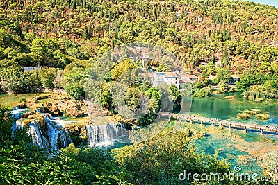 Krka National Park, nature landscape, view of the waterfall Skradinski buk and river Krka, Croatia Stock Photo