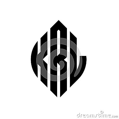 KRL circle letter logo design with circle and ellipse shape. KRL ellipse letters with typographic style. The three initials form a Vector Illustration