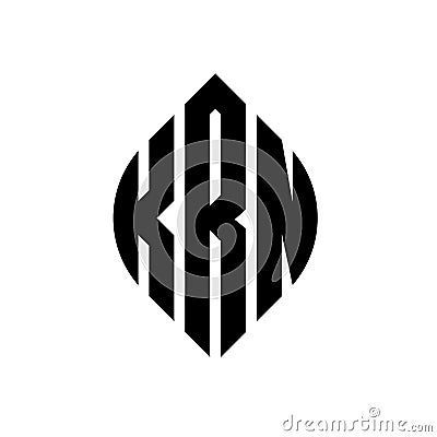 KRN circle letter logo design with circle and ellipse shape. KRN ellipse letters with typographic style. The three initials form a Vector Illustration