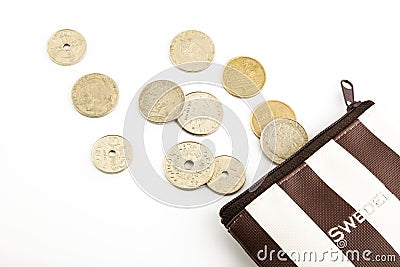 Krone sweden coins and purse Stock Photo