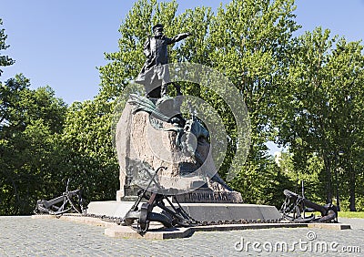 Kronstadt, Anchor square, a monument to Admiral Stepan Makarov, the famous Russian naval commander. Saint Petersburg, Russia. Stock Photo