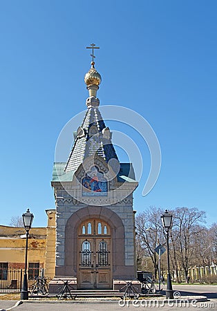 Kronstadt. Chapel of the Lord`s Epiphany `Spas-na-Vodakh` Stock Photo