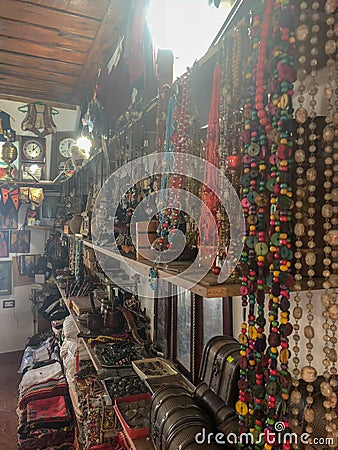 Kruje, Albania - June 2018: Traditional Ottoman market in Kruja, birth town of National Hero Skanderbeg. Editorial Stock Photo