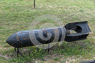 KRUMOVO, PLOVDIV, BULGARIA - 29 APRIL 2017: Aviation bomb in Aviation Museum near Plovdiv Airport Editorial Stock Photo