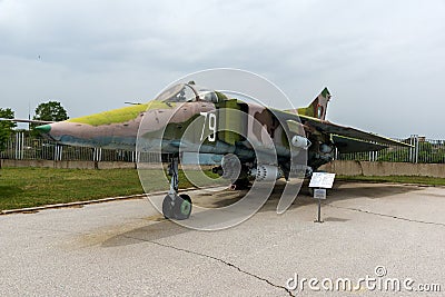 KRUMOVO, PLOVDIV, BULGARIA - 29 APRIL 2017: Fighter-Bomber Mikoyan-Gurevich MiG-23 in Aviation Museum near Plovdiv Airport Editorial Stock Photo