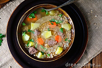 Krupnik a delicious Polish barley soup Stock Photo