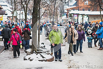 Krupowki street in Zakopane at winter time Editorial Stock Photo