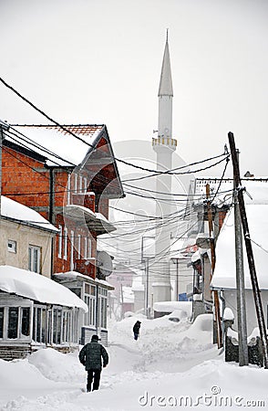 Krushevo village, Dragash, Kosovo 06th February 2020 Heavy snowfall in Shar mountain - stock photo Editorial Stock Photo