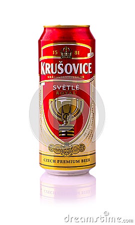 Krusovice beer. This beer is a bitter pale lager with a rather Editorial Stock Photo