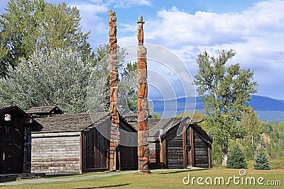 Ksan Gitsan Traditional Longhouses and Totem Poles, Hazelton, British Columbia Editorial Stock Photo