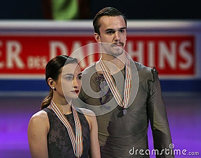 Ksenia STOLBOVA / Fedor KLIMOV pose with silver medals Editorial Stock Photo